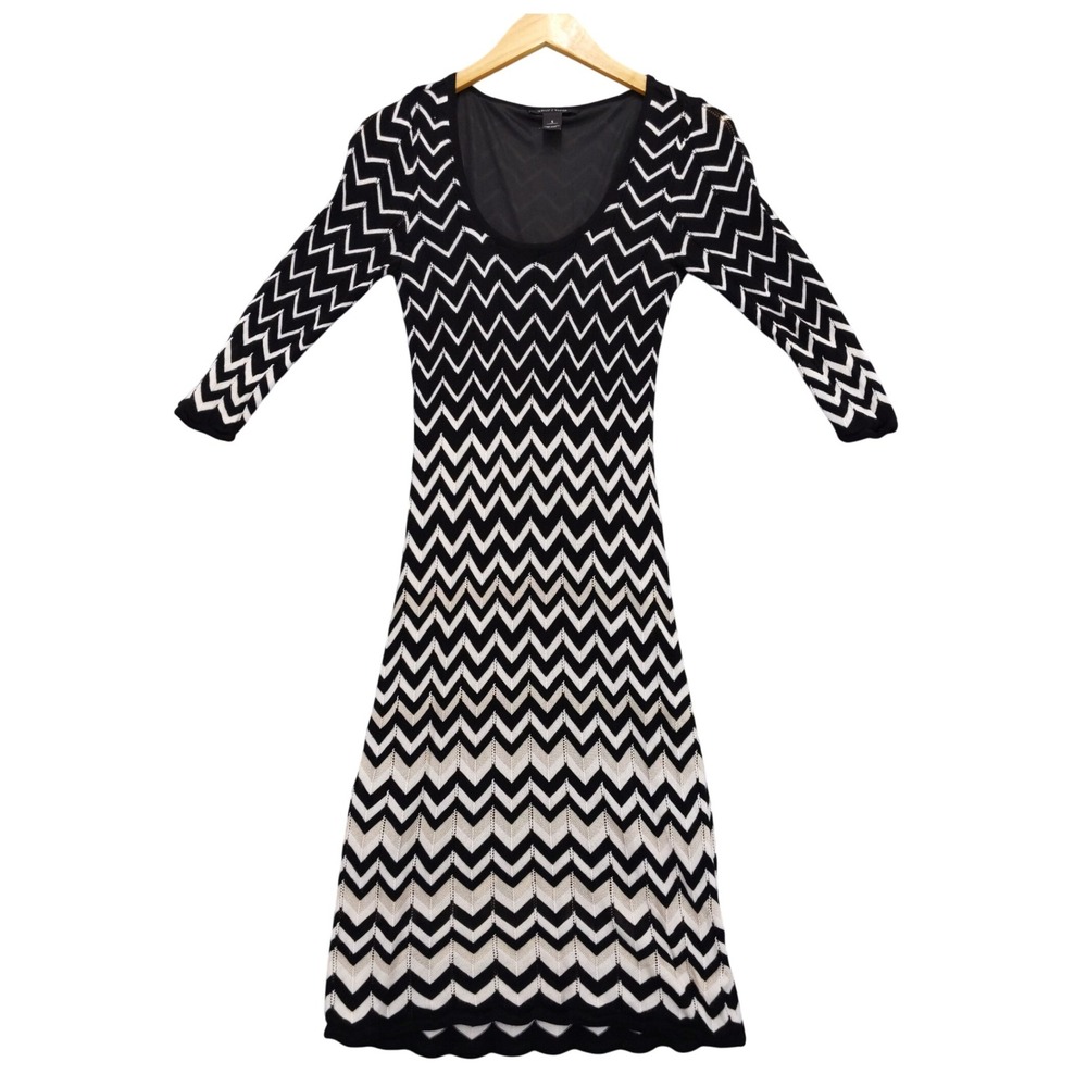 White House Black Market Knit Chevron Maxi Dress Black Beige Bodycon Size S